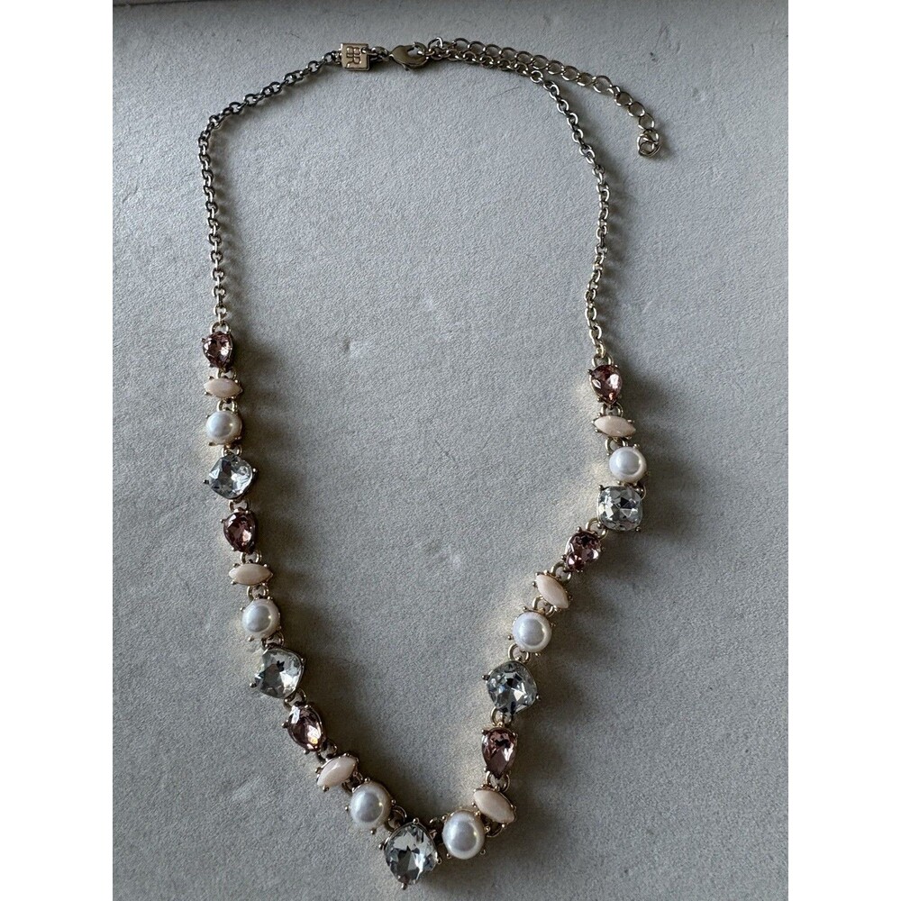 Banana Republic Necklace Tonal Glass Gold Tone Faux Pearl Costume Jewelry 18”